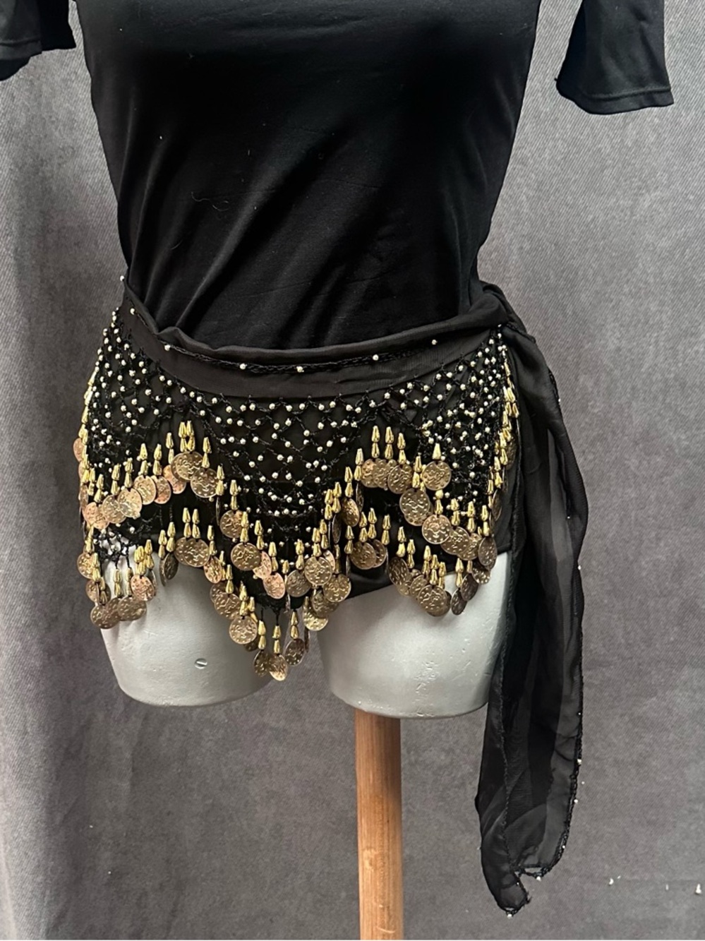 Sheer gold coin scarf sash